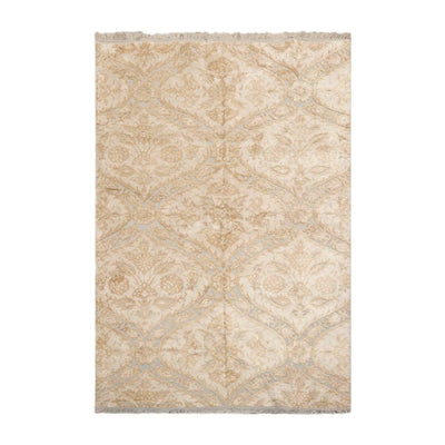 4' x 6' Designer Damask Hand Knotted Wool & Silk Tibetan Orienatal Area Rug Gray - Oriental Rug Of Houston