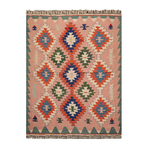 Southwestern Vintage Turkish Kilim Hand Woven Wool Area Rug Blush 6'2" x 8'6" - Oriental Rug Of Houston