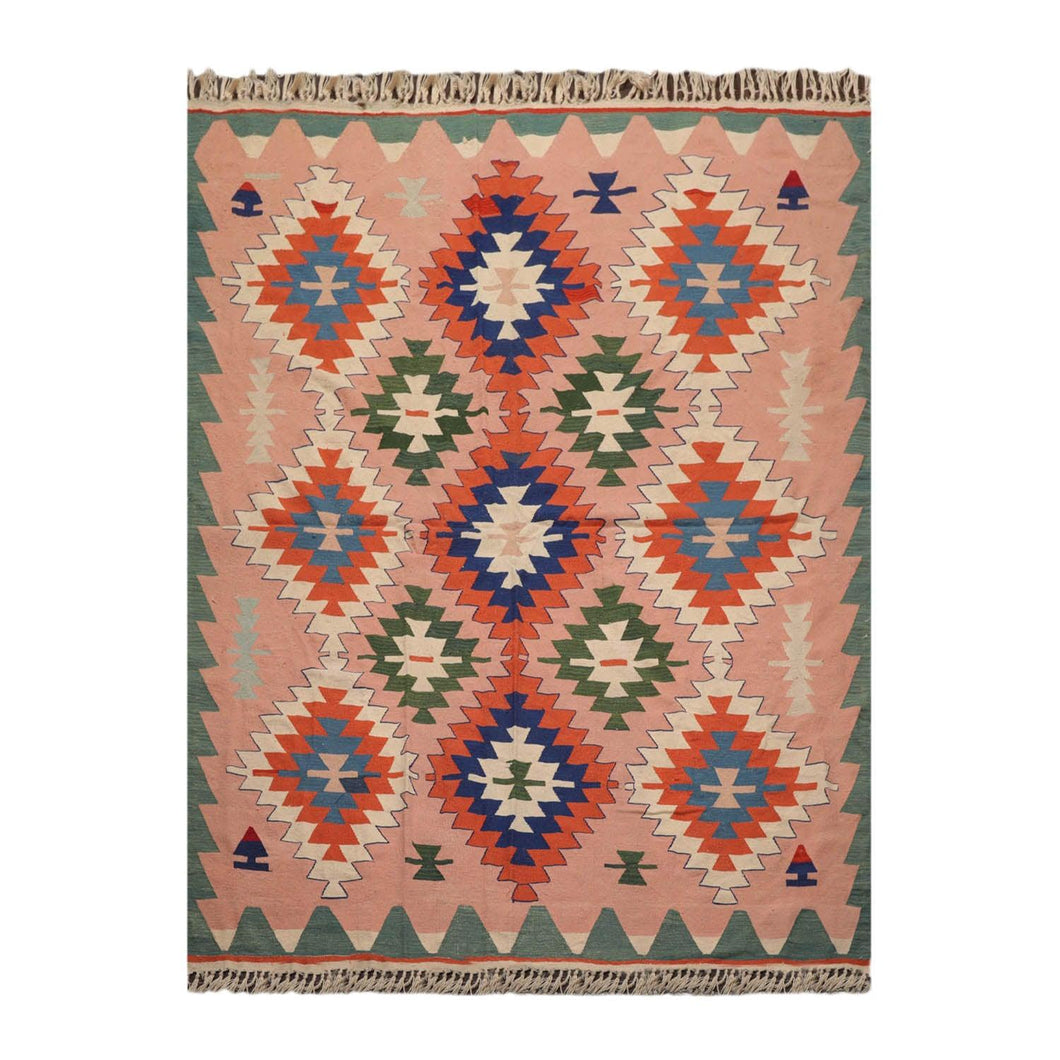 Southwestern Vintage Turkish Kilim Hand Woven Wool Area Rug Blush 6'2
