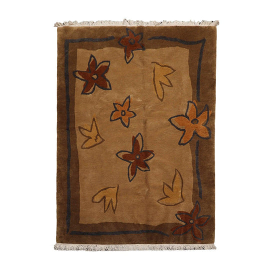 5' x 7'2" Endless Knot Hand Knotted 100% Wool Tibetan Oriental Area Rug Tan