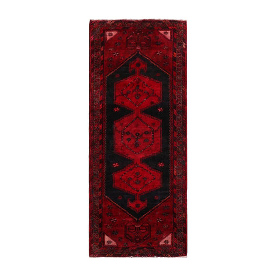 Vintage Hamadan Runner Hand Knotted Wool Traditional Area Rug Red 3'10'' x 9'2''