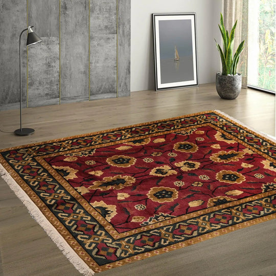 8'2''x9'10'' Arts & Crafts Hand Knotted 100% Wool Plush Pile Tibetan Area Rug Raspberry