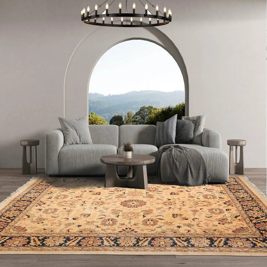 9x12 Super Soft 200 KPSI Agra Hand Knotted 100% Wool Plus Pile Area Rug Tan