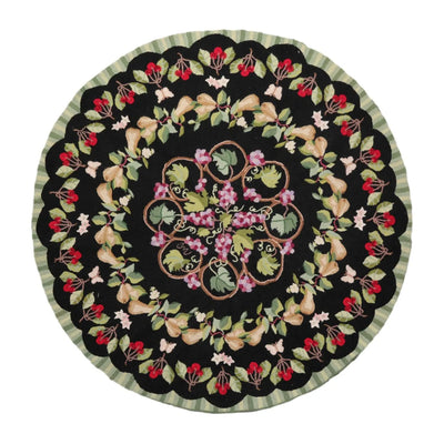 Round Hand Hooked 100% Wool Traditional Oriental Area Rug Black 8' x 8' - Oriental Rug Of Houston