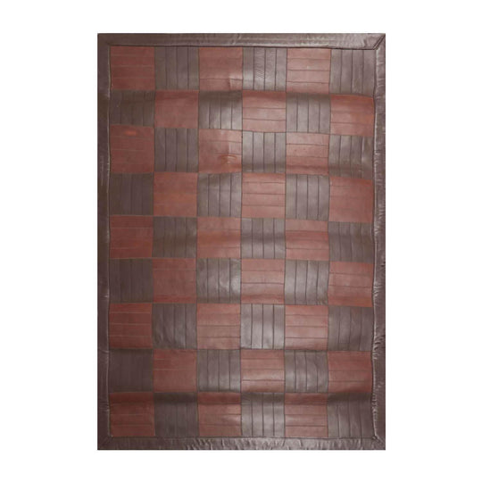 4'4"x6'3" Designer Handmade Leather Modern Flatweave Area Rug Brown