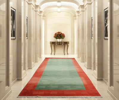 Tibetan Hand Knotted Wool Palace Modern Oriental Area Rug Green 6'x15' - Oriental Rug Of Houston