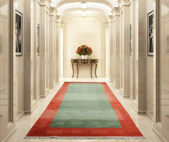 Tibetan Hand Knotted Wool Palace Modern Oriental Area Rug Green 6'x15'