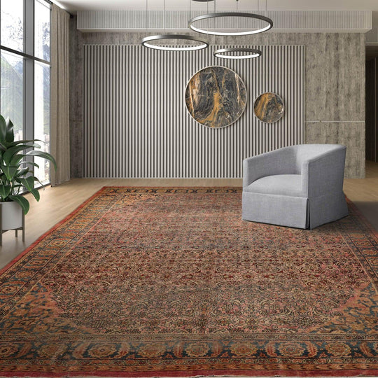 Antique MahalPersian Hand Knotted Wool Area Rug Antique Rose 12'4" x 16'4"