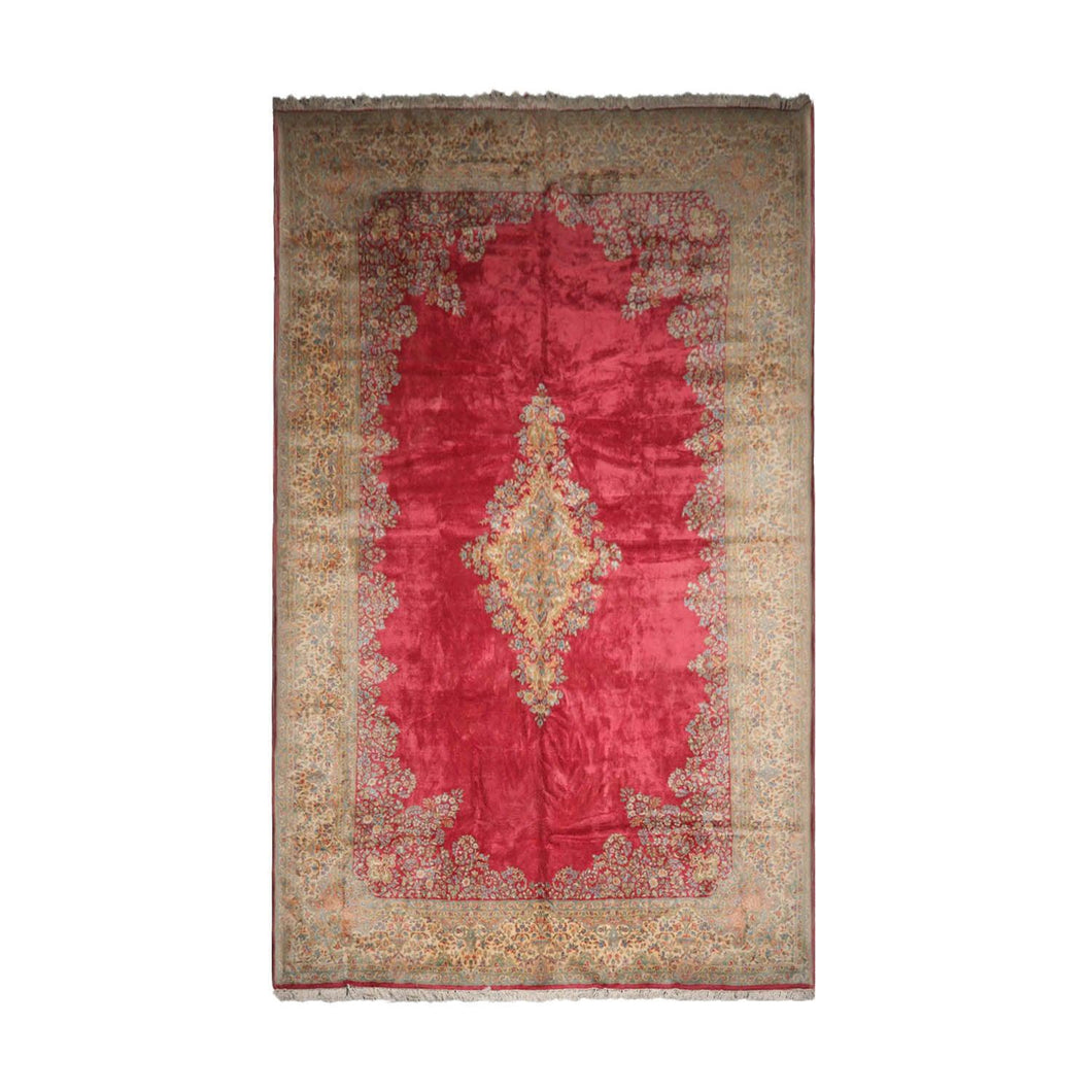 Velvety soft Vintage Palace Kermann Hand Knotted Wool Area Rug Rose 11'6