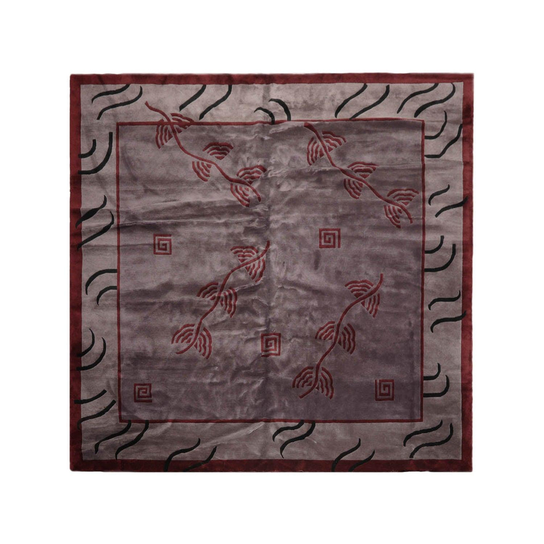 Endless Knots Tibetan Square Hand Knotted Wool Area Rug Aubergine 9'4'' x 9'6'' - Oriental Rug Of Houston