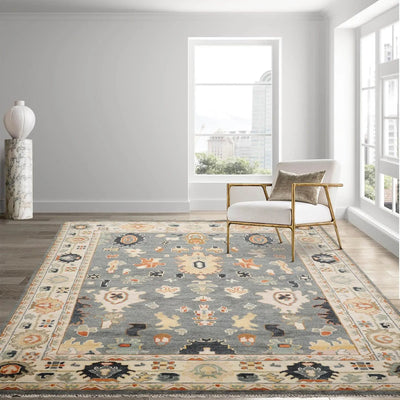 9x12 LoomBloom Muted Turkish Oushak Hand Knotted Traditional 100% Wool Area Rug Slate, Ivory Color - Oriental Rug Of Houston