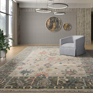 Multi Sizes LoomBloom Muted Turkish Oushak Hand Knotted Wool Area Rug Gray, Beige Color - Oriental Rug Of Houston