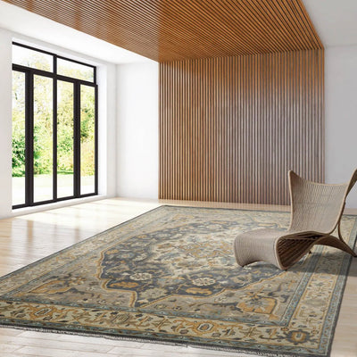 Multi Sizes LoomBloom Muted Turkish Oushak Hand Knotted Wool Traditional Area Rug Slate, Beige Color - Oriental Rug Of Houston