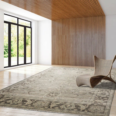 Multi Sizes LoomBloom Muted Turkish Oushak Hand Knotted Wool Traditional Area Rug Gray, Beige Color - Oriental Rug Of Houston