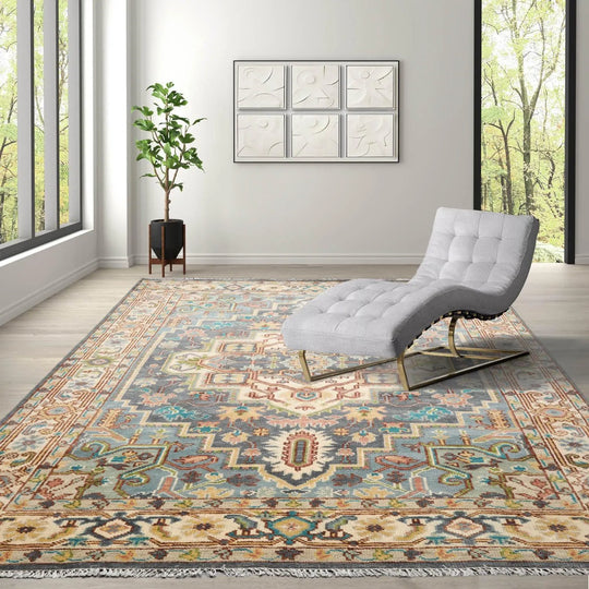 8' x10' LoomBloom Muted Turkish Oushak Hand Knotted 100% Wool Area Rug Slate,Ivory Color