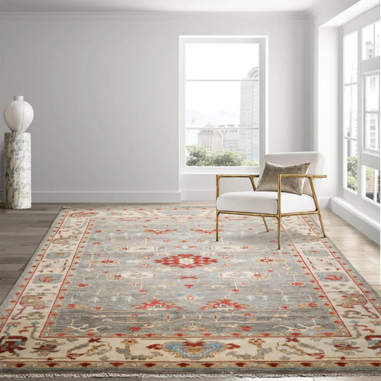 8' x10' LoomBloom Muted Turkish Oushak Hand Knotted 100% Wool Area Rug Gray,Ivory Color