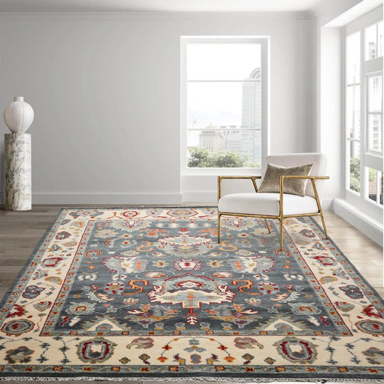 8' x10' 2'' LoomBloom Muted Turkish Oushak Hand Knotted 100% Wool Traditional Area Rug Slate, Ivory Color