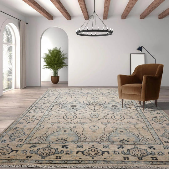 LoomBloom Muted Turkish Oushak Hand Knotted 100% Wool Traditional Area Rug Taupe, Gray Color 8x10