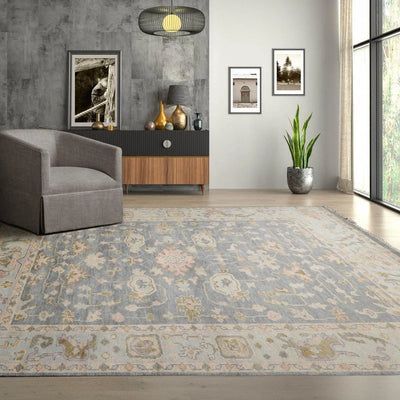 Multi Sizes LoomBloom Muted Turkish Oushak Hand Knotted Wool Traditional Area Rug Slate, Mint Color 8x10 - Oriental Rug Of Houston