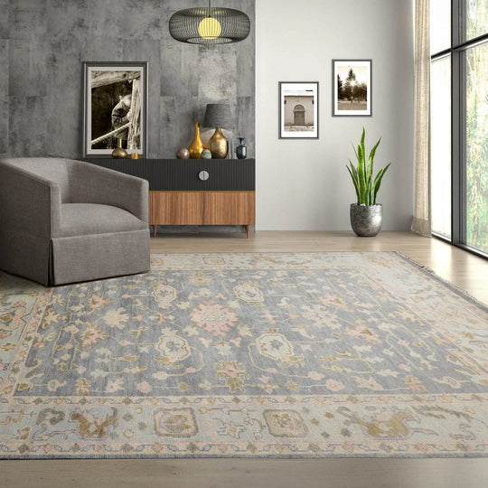 Multi Sizes LoomBloom Muted Turkish Oushak Hand Knotted Wool Traditional Area Rug Slate, Mint Color 8x10