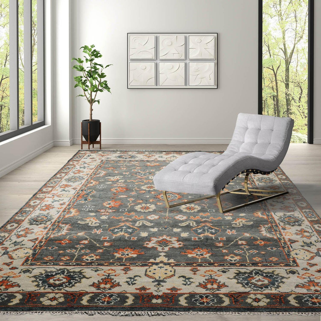 7' 11''x10' 1'' LoomBloom Muted Turkish Oushak Hand Knotted 100% Wool Traditional Area Rug Gray, Burnt Orange Color - Oriental Rug Of Houston