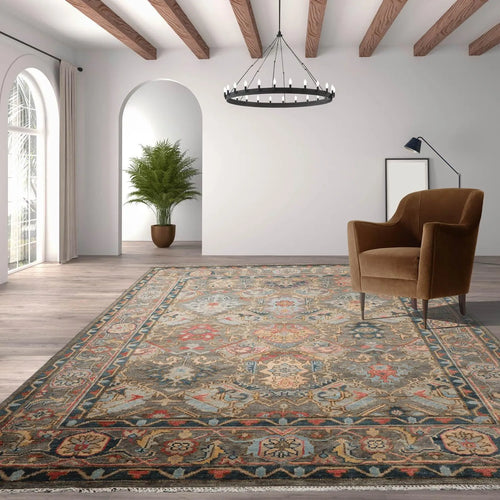 Multi Sizes LoomBloom Muted Turkish Oushak Hand Knotted Arts & Craft Wool Traditional Area Rug Mossy Gray Color - Oriental Rug Of Houston