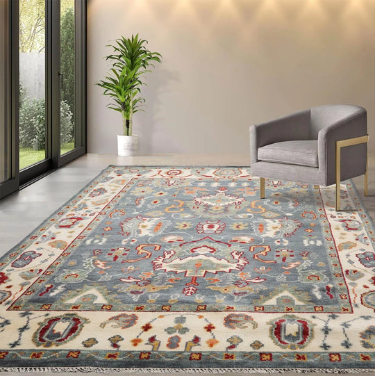 7' 9''x10' 2'' LoomBloom Muted Turkish Oushak Hand Knotted Wool Area Rug Slate, Ivory Color