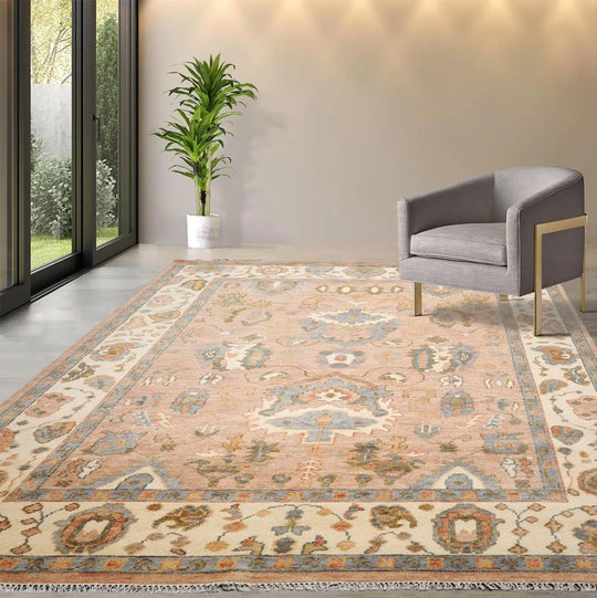 9x12 LoomBloom Muted Turkish Oushak Hand Knotted Wool Area Rug Peach, Ivory Color