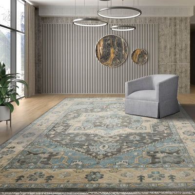 Multi Sizes LoomBloom Muted Turkish Oushak Hand Knotted 100% Wool Area Rug Mossy Gray - Oriental Rug Of Houston