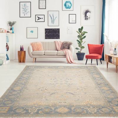 10' x14' LoomBloom Muted Turkish Oushak Hand Knotted Wool Area Rug Gray, Beige Color - Oriental Rug Of Houston