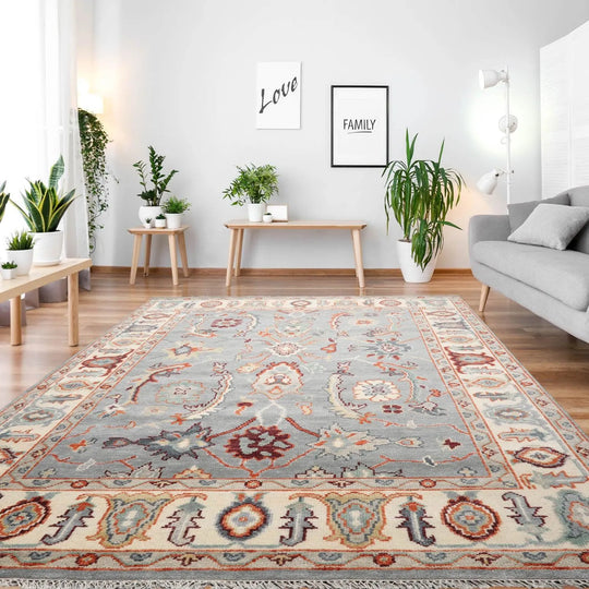 7' 11''x10' 3'' LoomBloom Muted Turkish Oushak Hand Knotted Wool Area Rug Slate, Ivory Color
