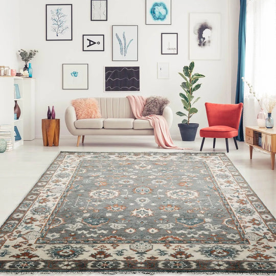 8' 2''x9' 11'' LoomBloom Muted Turkish Oushak Hand Knotted Wool Area Rug Gray, Cream Color