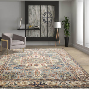 7' 11''x10' 1'' LoomBloom Muted Turkish Oushak Hand Knotted Wool Area Rug Gray, Blue Color - Oriental Rug Of Houston