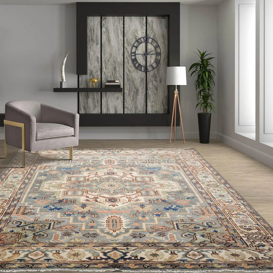 7' 11''x10' 1'' LoomBloom Muted Turkish Oushak Hand Knotted Wool Area Rug Gray, Blue Color