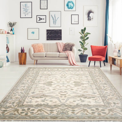 8' 2''x10' 2'' LoomBloom Muted Turkish Oushak Hand Knotted Wool Area Rug Ivory, Gray Color - Oriental Rug Of Houston