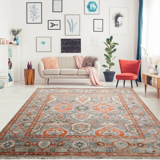 8' x9' 9'' LoomBloom Muted Turkish Oushak Hand Knotted Wool Area Rug Gray, Burnt Orange Color 8x10