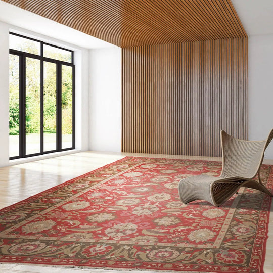 13'4''x18' Hand Knotted 100% Wool Traditional Oriental Area Rug Rose, Gray Color