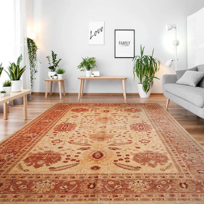 13'8''x17'8'' Warm Beige, Rust Palace Hand Knotted 100% Wool Chobi Peshawar Traditional Oriental Area Rug - Oriental Rug Of Houston