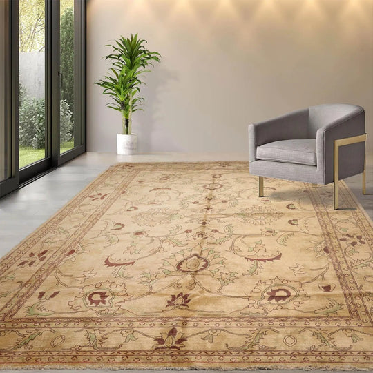 10x14 Tan, Brown Hand Knotted 100% Wool Chobi Peshawar Traditional Oriental Area Rug