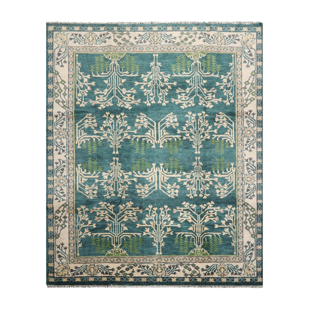 8' x10'  Teal Beige Green Color Hand Knotted Turkish Oushak  100% Wool Traditional Oriental Rug