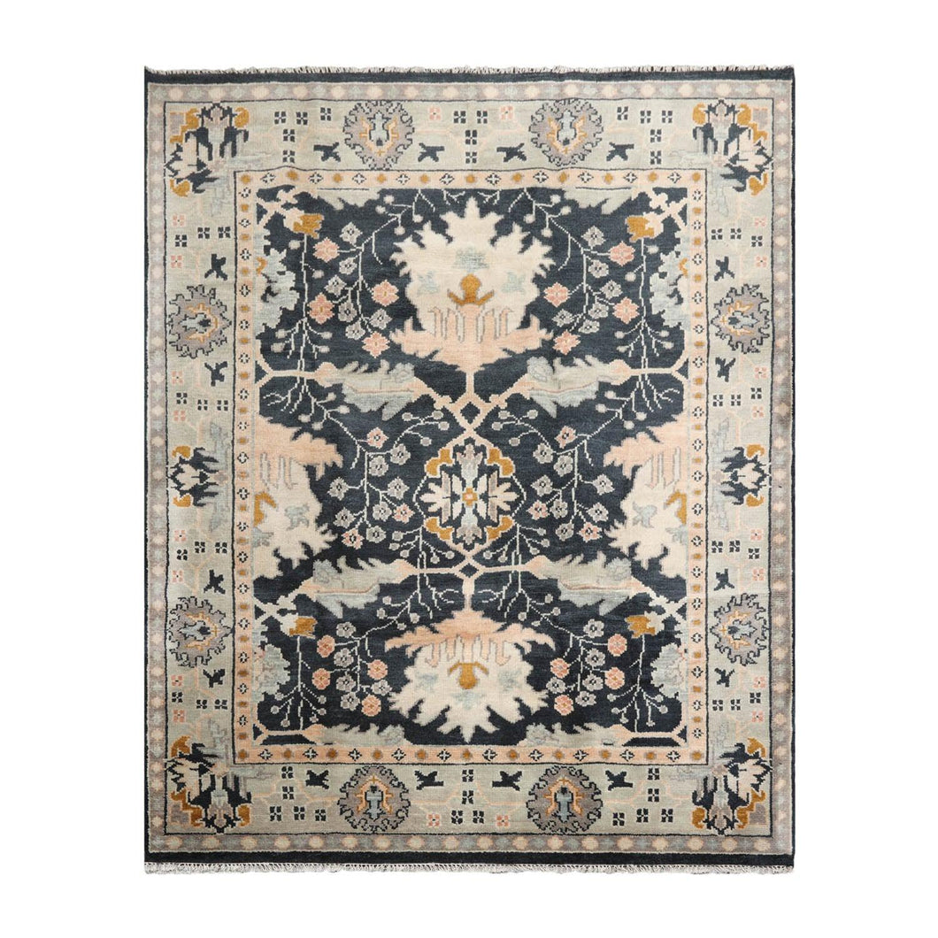 8' x10'  Blue Beige Pale Peach Color Hand Knotted Turkish Oushak  100% Wool Traditional Oriental Rug
