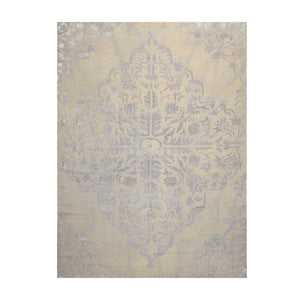 8' x 1'0 Hand Knotted Wool and Viscose Jaipur Medallion Oushak Transitional Oriental Area Rug Gray Beige, Taupe Color - Oriental Rug Of Houston