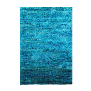 4'x5'11'' Hand Knotted Tibetan 100% Silk Tibetan Modern & Contemporary Oriental Area Rug Turquoise Color - Oriental Rug Of Houston