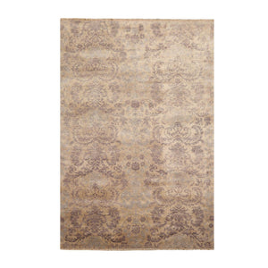 5'11''x8'9'' Hand Knotted 100% Wool Damask Transitional Oriental Area Rug Beige, Gray Color - Oriental Rug Of Houston