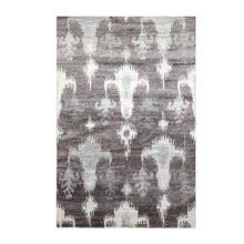 3'9''x5'9'' Hand Knotted Wool and Bamboo Ikat Modern & Contemporary Oriental Area Rug Gray, Silver Color - Oriental Rug Of Houston