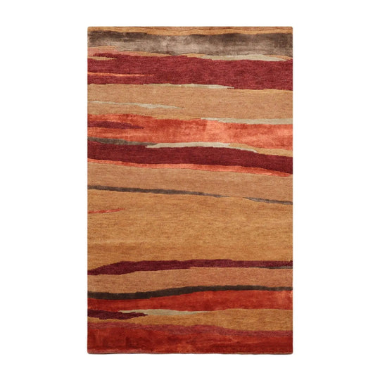 3'6''x5'6'' Hand Knotted Tibetan Wool and Silk Tibetan Transitional Oriental Area Rug Orangey Red, Rust Color