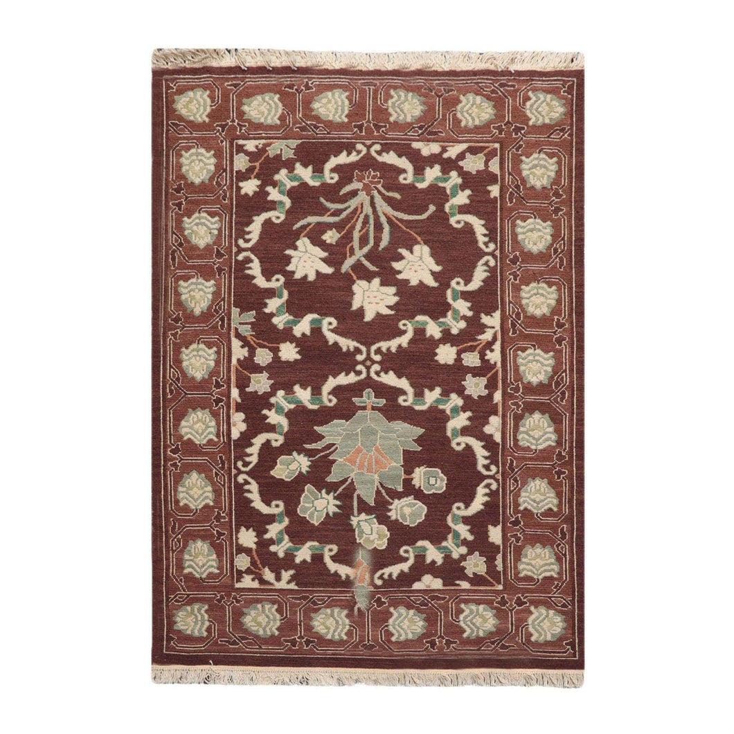 4'2''x6'1'' Hand Knotted Soumak 100% Wool Soumak Traditional Oriental Area Rug Chocolate, Mint Color - Oriental Rug Of Houston
