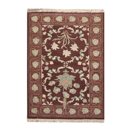 4'2''x6'1'' Hand Knotted Soumak 100% Wool Soumak Traditional Oriental Area Rug Chocolate, Mint Color