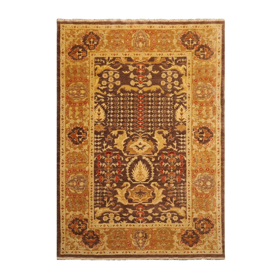 6'2''x8'10'' Hand Knotted 100% Wool Chobi Peshawar Traditional Oriental Area Rug Brown, Gold Color - Oriental Rug Of Houston