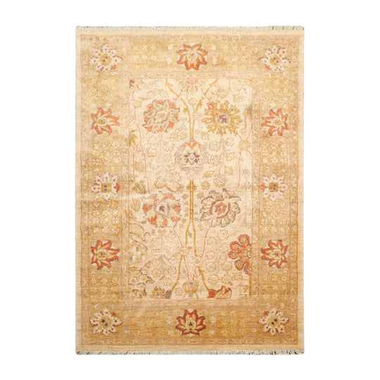 4'2''x6' Hand Knotted 100% Wool Peshawar Traditional Oriental Area Rug Beige, Gold Color